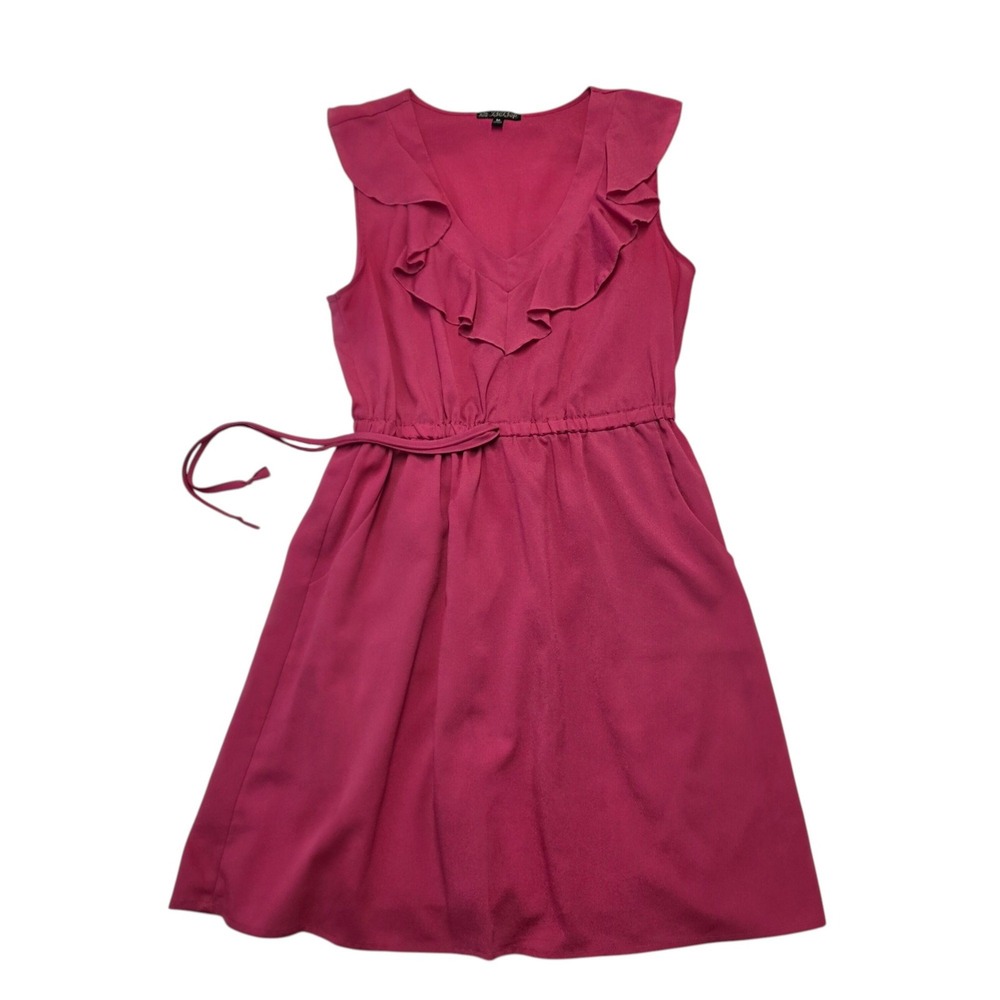 BeBop‎ Ruffle V-Neck Sleeveless Dress Medium Pink Elastic Waist Belted